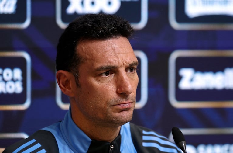 Soccer Football - World Cup - CONMEBOL Qualifiers - Argentina Press Conference - Lionel Andres Messi Training Ground, Buenos Aires, Argentina - March 20, 2025 Argentina coach Lionel Scaloni during a press conference REUTERS/Agustin Marcarian REFILE - CORRECTING VENUE
