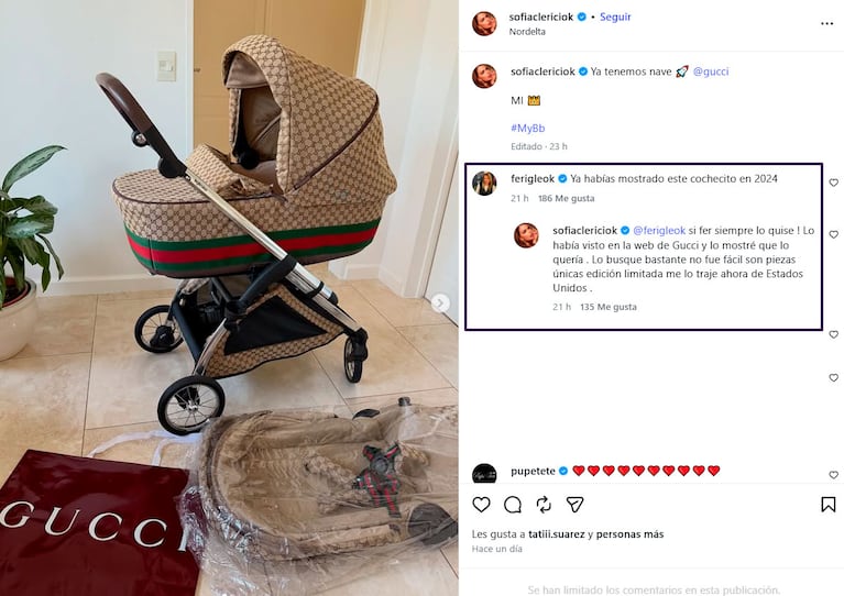 Sofía Clerici está embarazada y mostró el lujoso cochecito Gucci que le compró a su bebé
