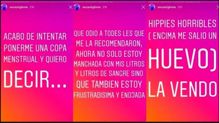 Sofía Gala estalló indignada contra la copa menstrual: "Odio a los hippies horribles que me la recomendaron"