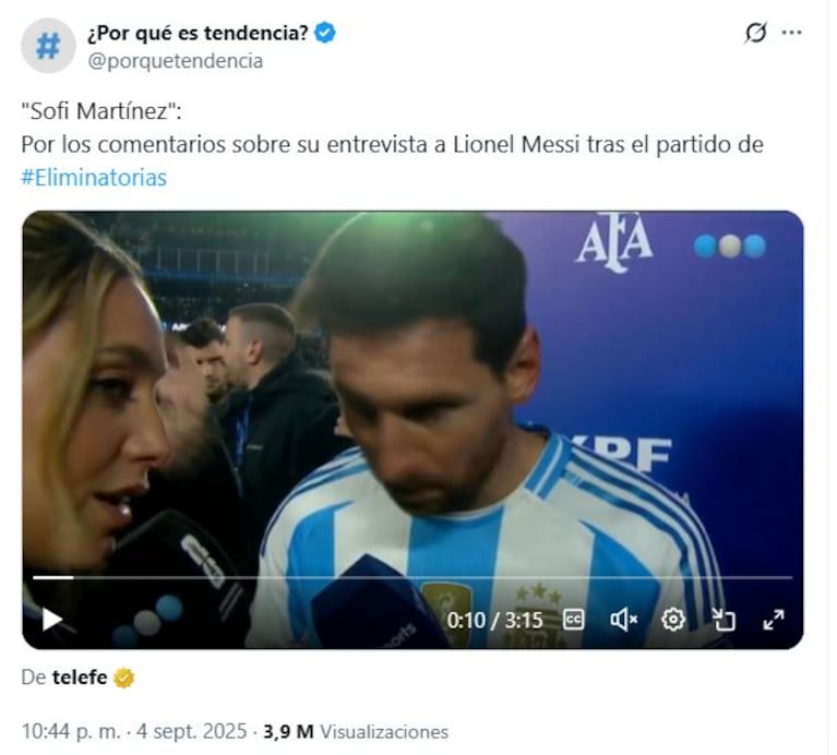 Sofía Martínez había sido cuestionada por sus preguntas repetidas a Lionel Messi.
