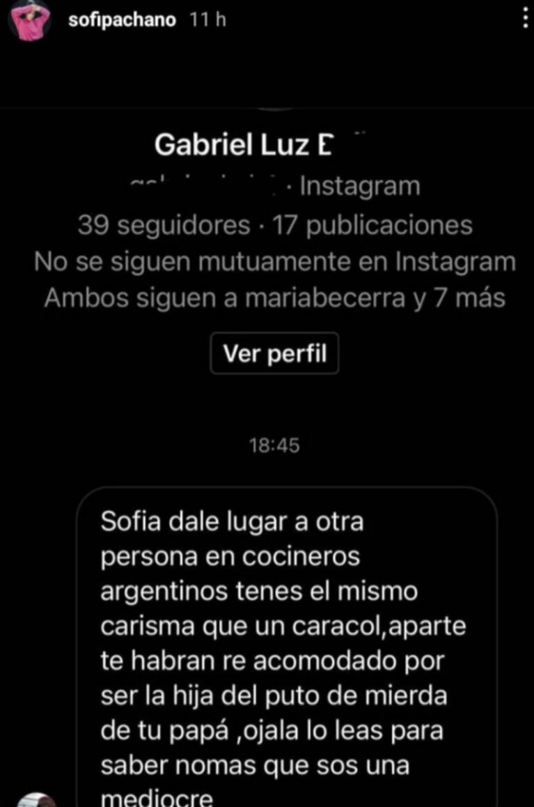 Sofía Pachano expuso los fuertes mensajes de los haters y salió al cruce: "Que tengas una semana libre de prejuicios"