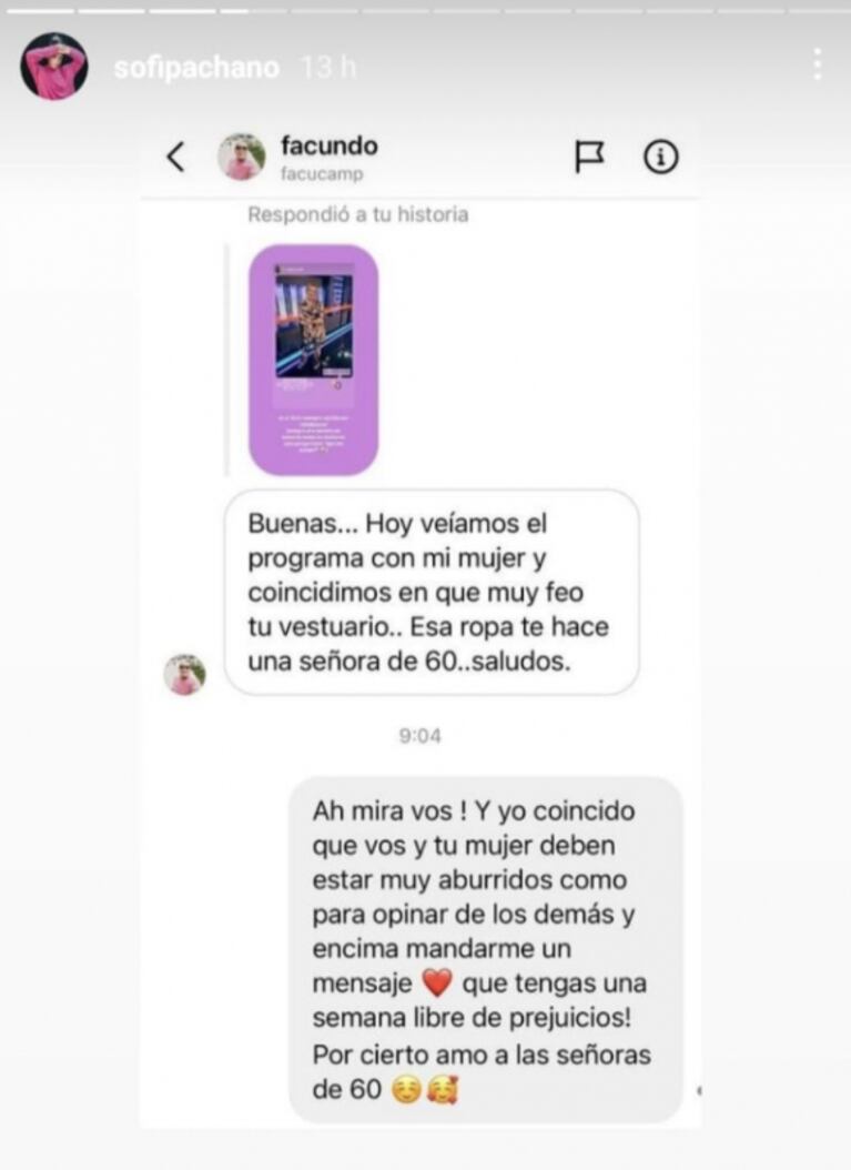 Sofía Pachano expuso los fuertes mensajes de los haters y salió al cruce: "Que tengas una semana libre de prejuicios"