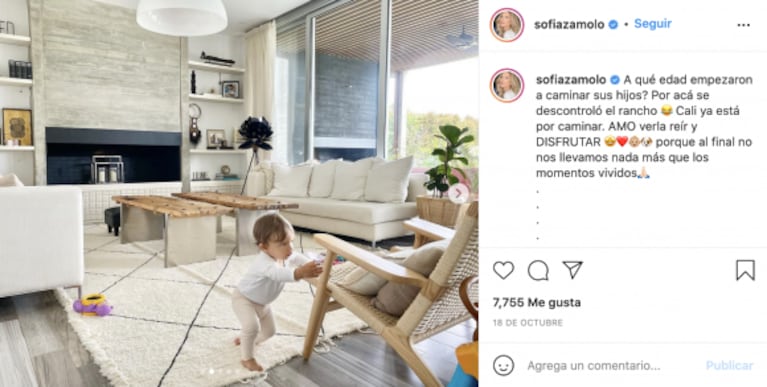 Sofía Zámolo compartió su emoción por los primeros pasitos de su hija: "Se descontroló el rancho"