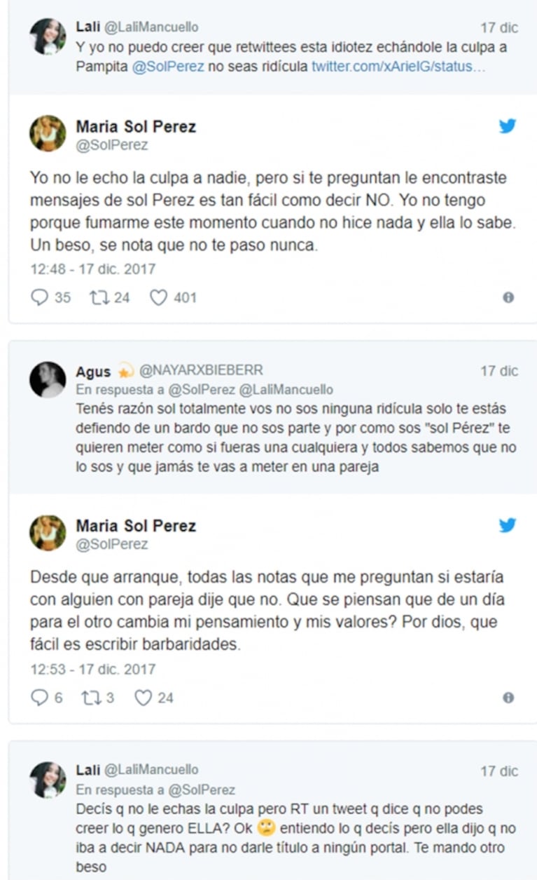 Sol Pérez, picante con Pampita tras los rumores que la vincularon con Pico Mónaco: "Si te preguntan si le encontraste mensajes míos, es tan fácil como decir 'no'"