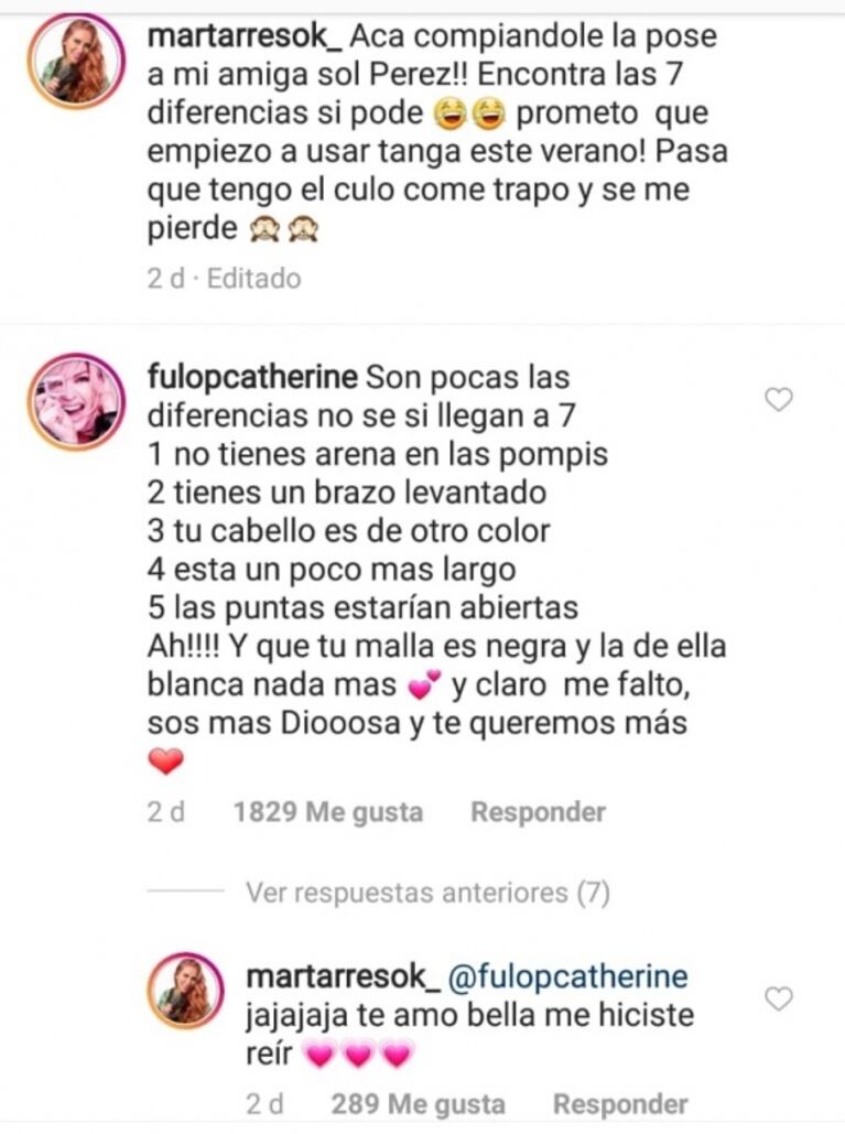 Sol Pérez salió al cruce de un picante comentario de Cathy Fulop, en un posteo de Mar Tarrés comparándose con la diosa del Bailando