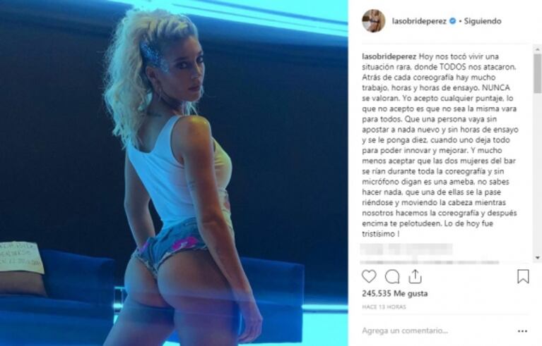 Sol Pérez, tras irse de la pista del Bailando: "Fue tristísimo, no acepto que no sea la misma vara para todos"