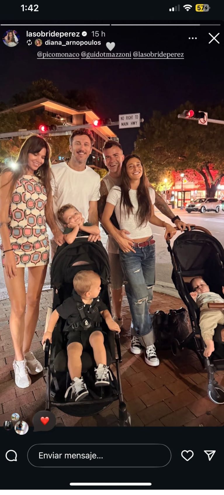 Sol Pérez y su familia salieron en Miami con Pico Mónaco, su esposa y sus hijos | Créditos: Instagram @lasobrideperez