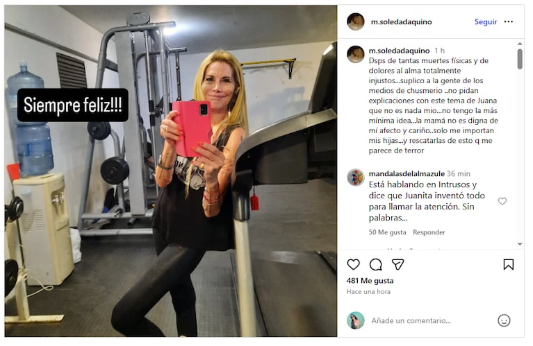 Soledad Aquino y su mensaje en Instagram.