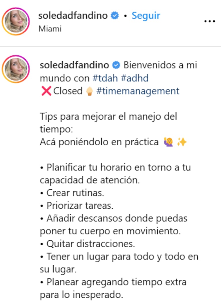 Soledad Fandiño reveló que tiene TDAH y compartió consejos sobre cómo manejarlo