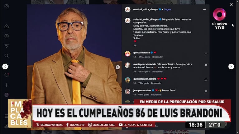 Soledad Silveyra saludó a Luis Brandoni por sus 86 años.