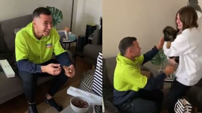 Sorprenden a este joven de 25 años con un cachorro para su cumpleaños