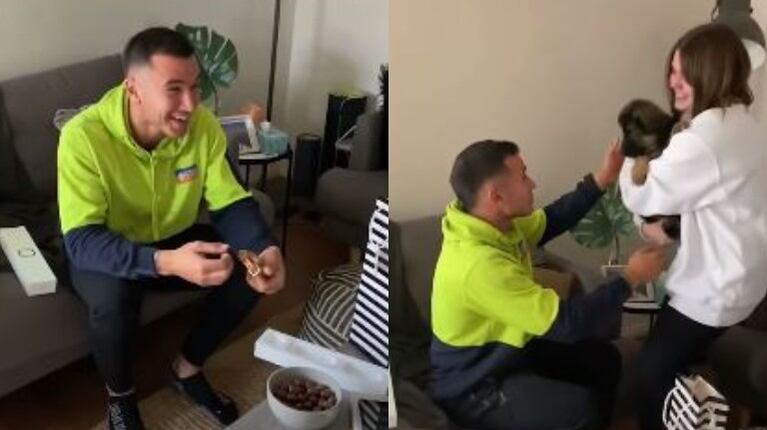 Sorprenden a este joven de 25 años con un cachorro para su cumpleaños