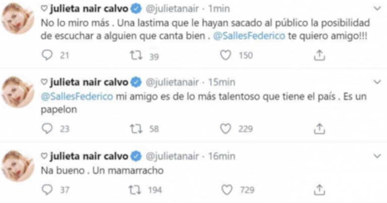 Sorpresiva furia tuitera de Julieta Nair Calvo, luego de que Esmeralda Mitre fuera salvada: "Un mamarracho; ¡no lo miro más!"