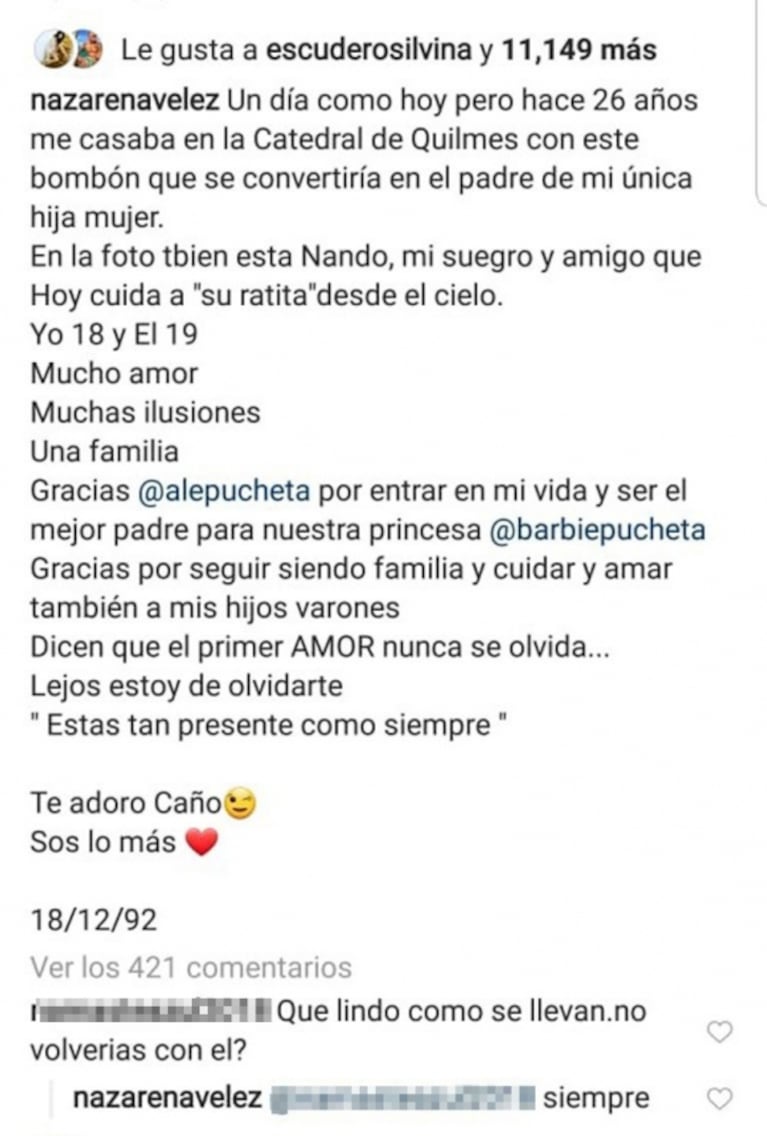 Sorpresiva reacción de Nazarena Vélez cuando le preguntaron si volvería con Alejandro Pucheta, papá de Barbie