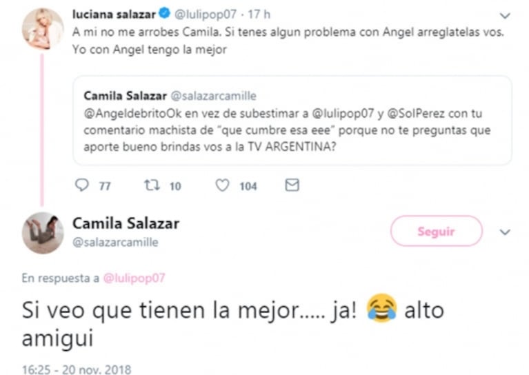 Sorpresivo cruce de Luciana Salazar con su hermana Camila por un comentario de Ángel de Brito: "A mí no me..."