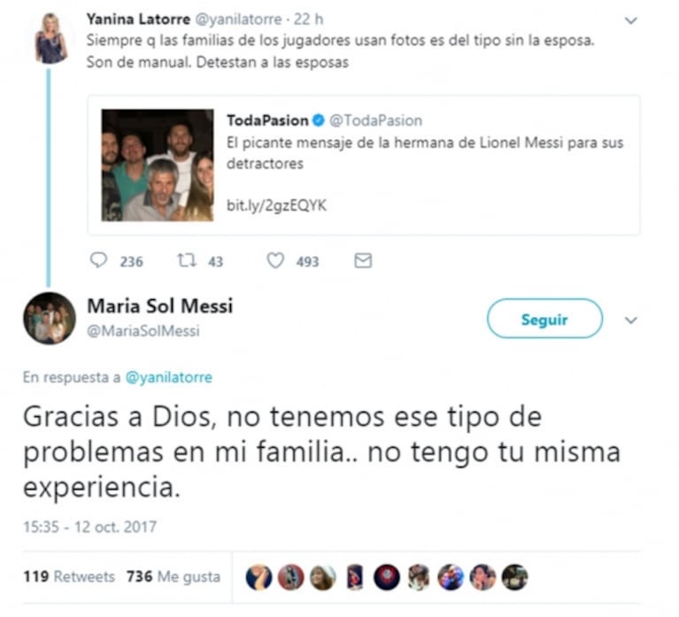Sorpresivo y picante cruce de la hermana de Messi con Yanina Latorre: "Gracias a Dios, no tenemos ese tipo de problemas en mi familia"