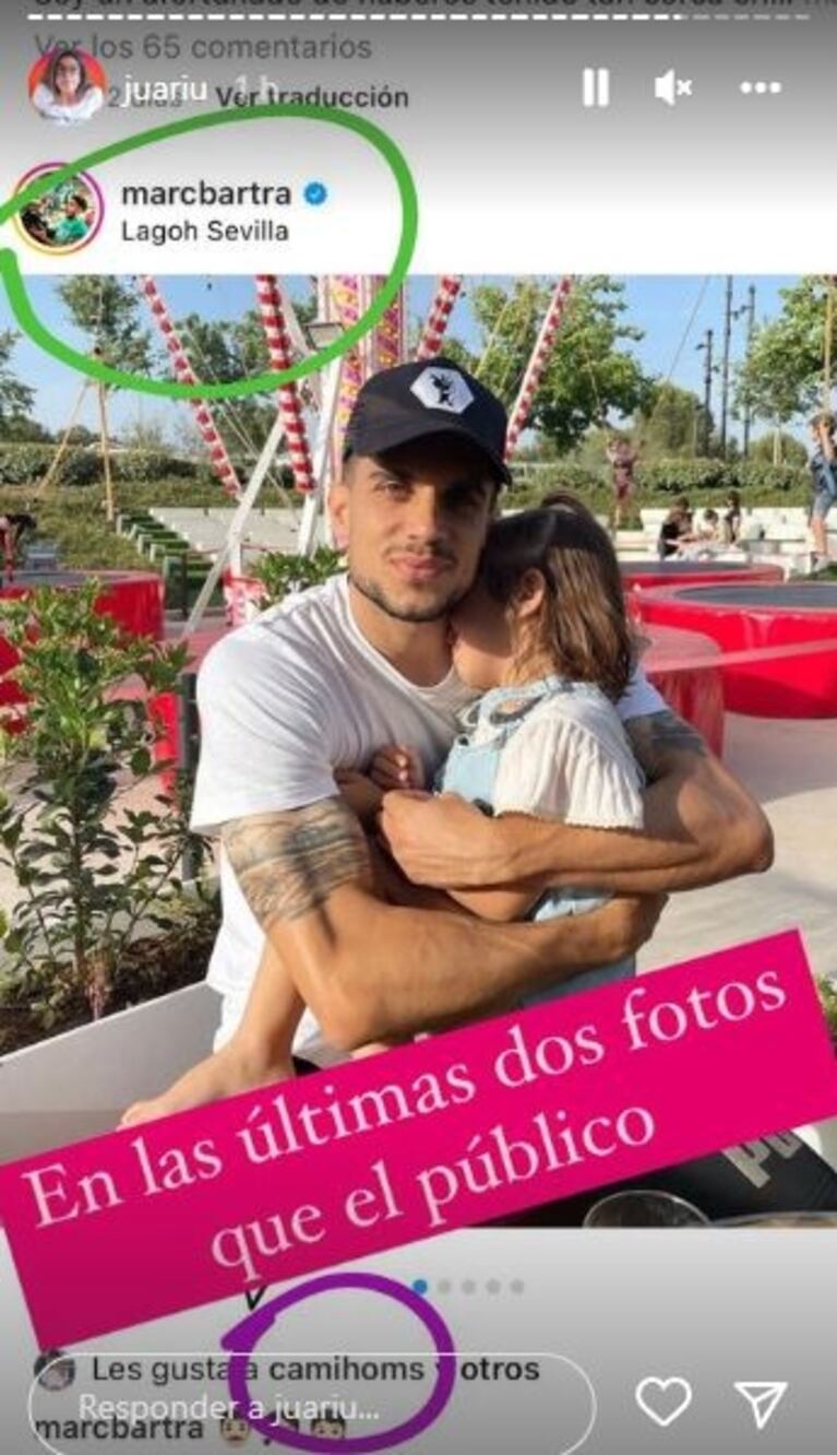 Sorpresivos "me gusta" de Camila Homs, ex de Rodrigo de Paul, al futbolista Marc Bartra: "No se siguen"