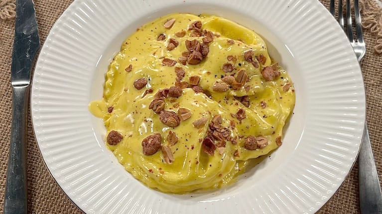 Sorrentinos de langostinos con crema de azafrán, una receta para conquistar paladares. Foto: Cucnare TV
