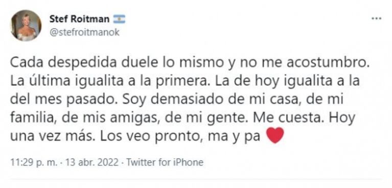 Stefi Roitman confesó por primera vez cuánto le cuesta vivir en el exterior tras su boda con Ricky Montaner: "Cada despedida duele lo mismo"