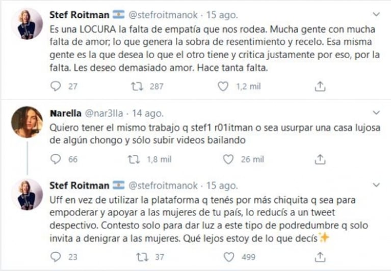 Stefi Roitman se indignó tras una versión sobre ella: "Contesto solo para dar luz a este tipo de podredumbre"