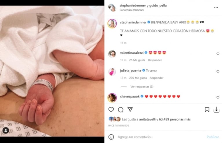Stephanie Demner dio a luz a Arianna, su hija con Guido Pella, y compartió la primera foto de la beba