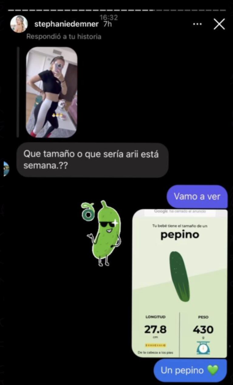 Stephanie Demner mostró cómo avanza su embarazo: "Tiene el tamaño de un pepino"
