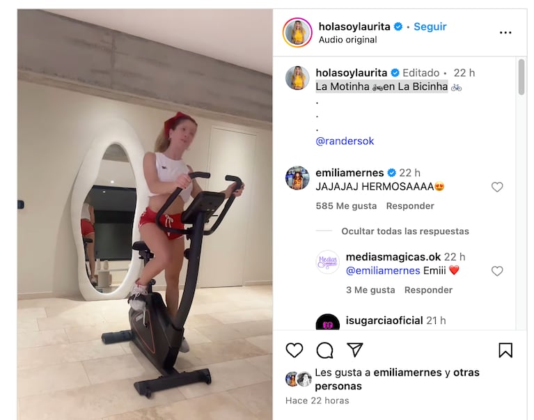 Subida a la bici, pero con flow: Laurita hizo algo que nadie esperaba. Crédito: Instagram