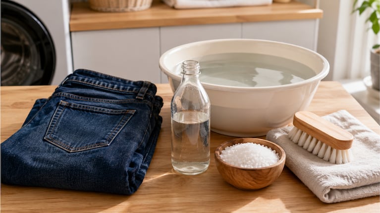 Sumergir los jeans en vinagre blanco y sal: para qué sirve y cuándo los expertos recomiendan hacerlo. Foto: IA