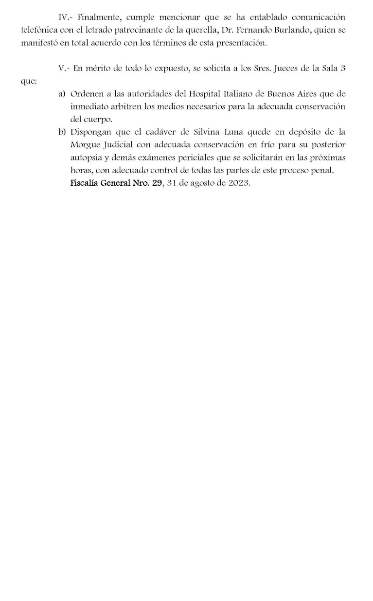 Suspenden el último adiós a Silvina Luna: un fiscal pidió preservar el cuerpo