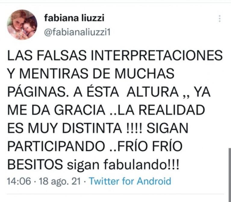Suspicaz posteo de Fabiana Liuzzi tras las declaraciones de Luis Ventura sobre su vida y el enojo de Estelita: "Sigan fabulando"
