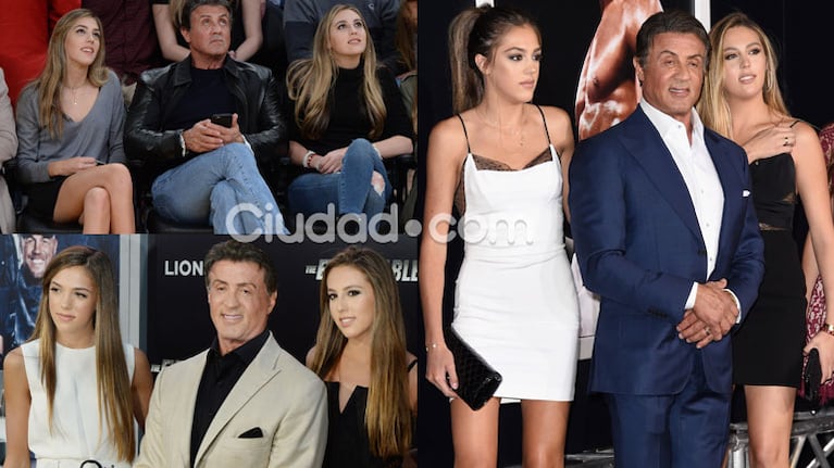 Sylvester Stallone y sus bellas hijas mayores en distintos eventos (Fotos: GrosbyGroup y AFP).