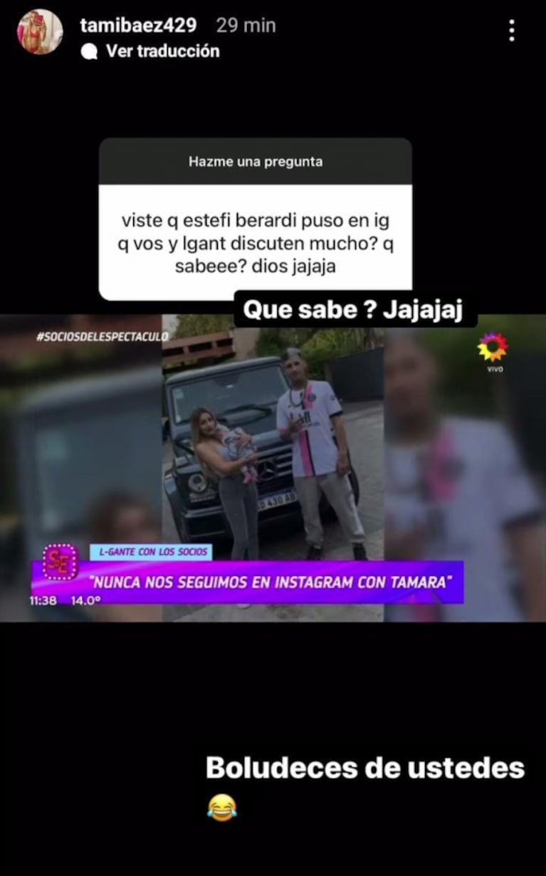 Tamara Báez enfrentó el rumor de separación con L-Gante a puro chape y afirmó: "Hace años no nos seguimos"