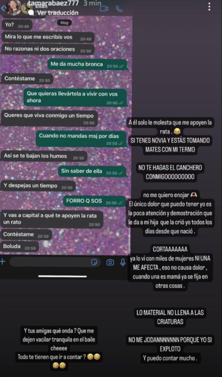 Tamara Báez escrachó a L-Gante al postear la escena que él le hizo por WhatsApp: el tremendo ida y vuelta