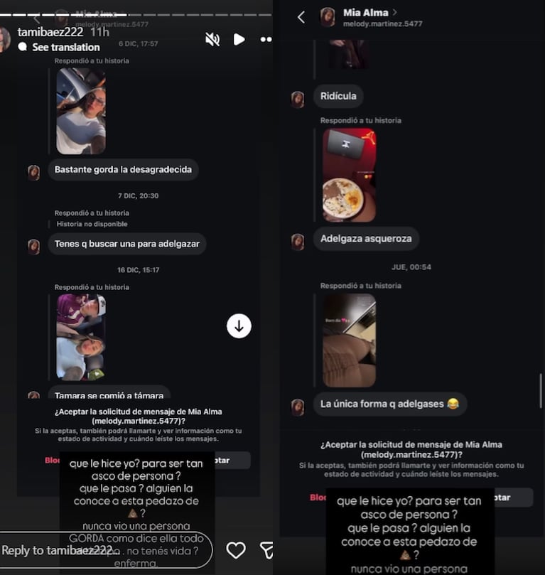 Tamara Báez explotó contra una seguidora que la agredía por su cuerpo: “¿Qué le pasa? ¿No tiene vida?”. CRÉDITO: Instagram.