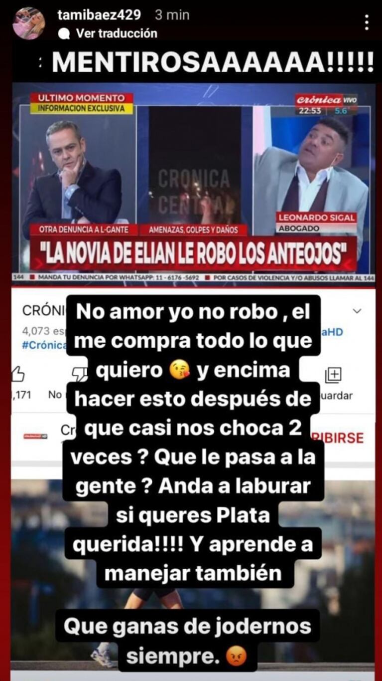 Tamara Báez explotó cuando la acusaron de robar: "L-Gante me compra todo lo que quiero"