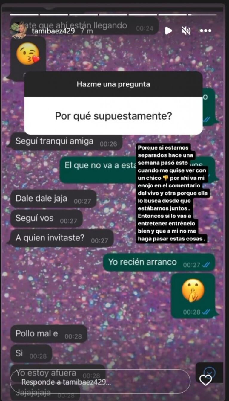 Tamara Báez expuso sus chats con L-Gante y fulminó a Wanda Nara: "Ella lo busca desde que estábamos juntos"