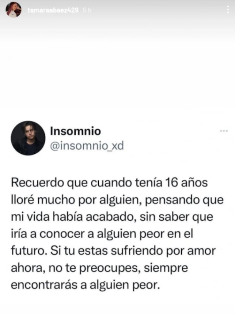 Tamara Báez lanzó un letal mensaje en medio de su conflicto con L-Gante: "Siempre encontrarás a alguien peor"