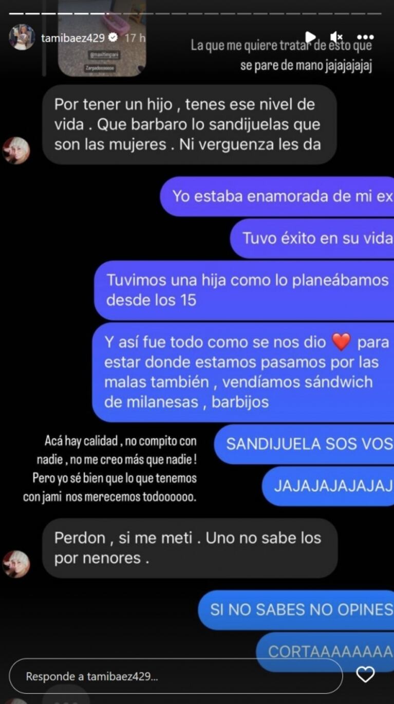 Tamara Báez reaccionó cuando le dijeron que vivía bien gracias a L-Gante: "Que se pare de manos"