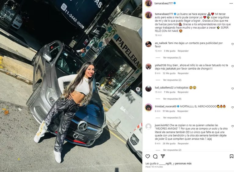 Tamara Báez respondió muy picante a las críticas por haber mostrado el auto que se compró