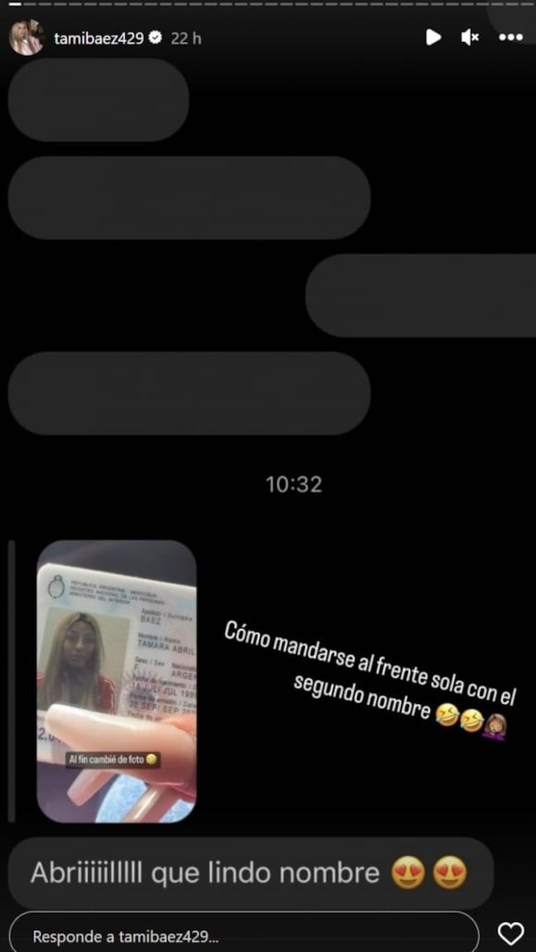 Tamara Báez reveló cuál es su segundo nombre y causó sorpresa