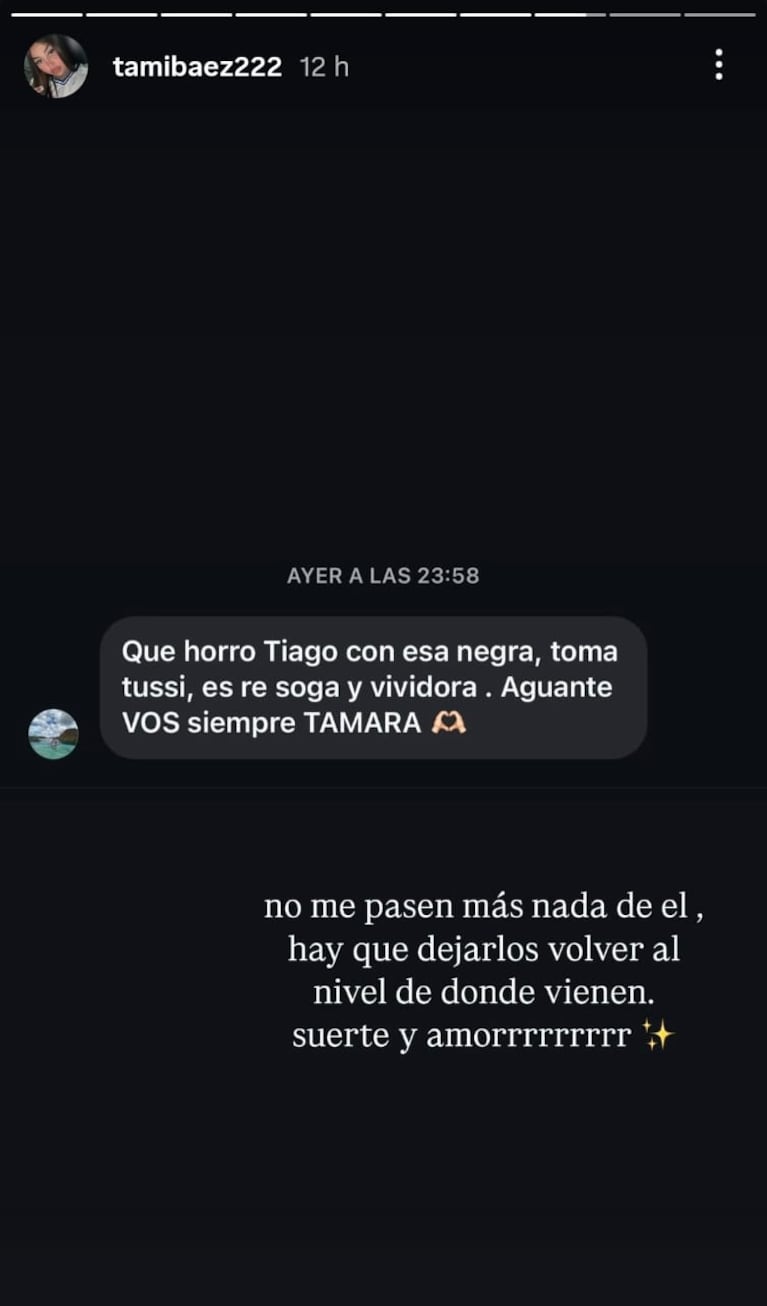 Tamara Báez reveló el motivo de su separación de Thiago Martínes (Foto: Instagram).