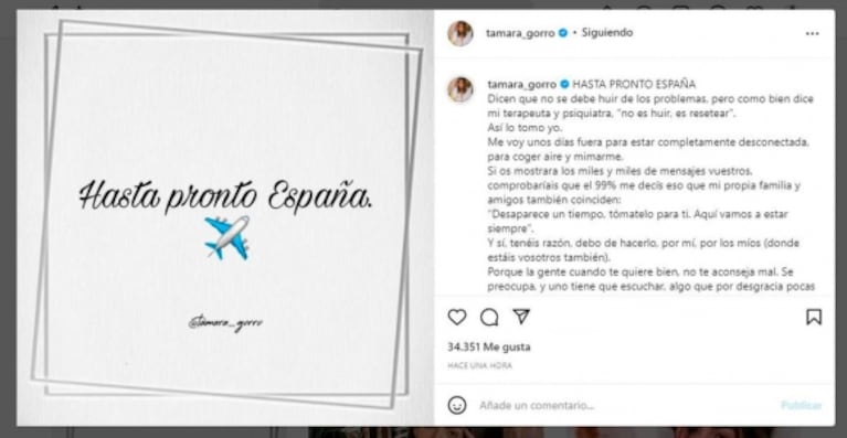 Tamara Gorro hizo un inesperado anuncio tras su separación de Ezequiel Garay: "Hasta pronto España"