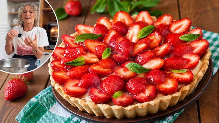 Tarta de frutillas y crema pastelera de Maru Botana. Foto: montaje