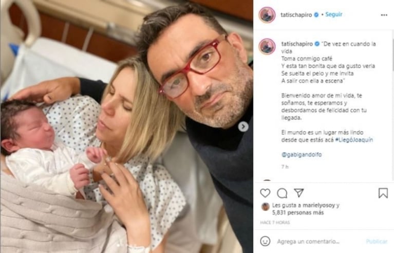 Tatiana Schapiro dio a luz a Joaquín y explicó por qué eligió ese nombre: "El papá es fanático de Sabina"