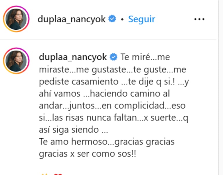 "Te amo, hermoso": Nancy Dupláa le dedicó un romántico mensaje a Pablo Echarri por sus 16 años de casados