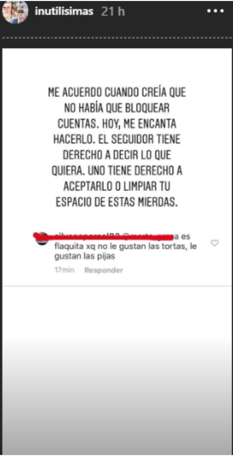 Tefi Russo, la esposa del Pollo Álvarez, mostró los insultos que le dedican los haters: "Me encanta bloquear cuentas"