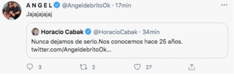 Tenso ida y vuelta de Horacio Cabak con Ángel de Brito en Twitter por la versión de su casamiento: "¿Me vas a invitar?"