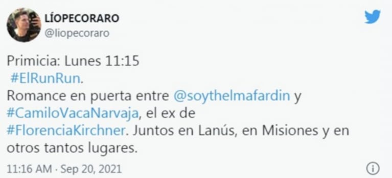 Thelma Fardin confirmó su romance con Camilo Vaca Narvaja, ex de Florencia Kirchner y Julieta Ortega: "Estamos enamorados"