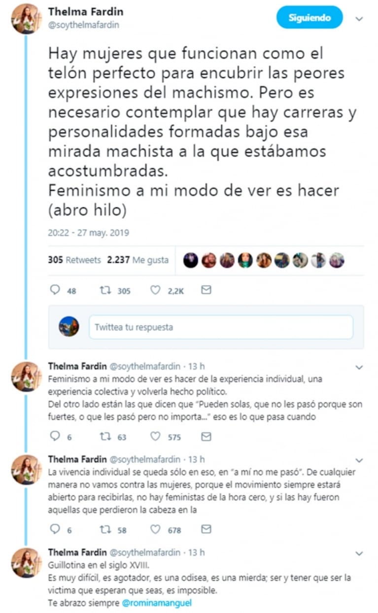 Thelma Fardin salió con todo a defender a Romina Manguel y apuntó contra Moria Casán: "Hay mujeres que..."