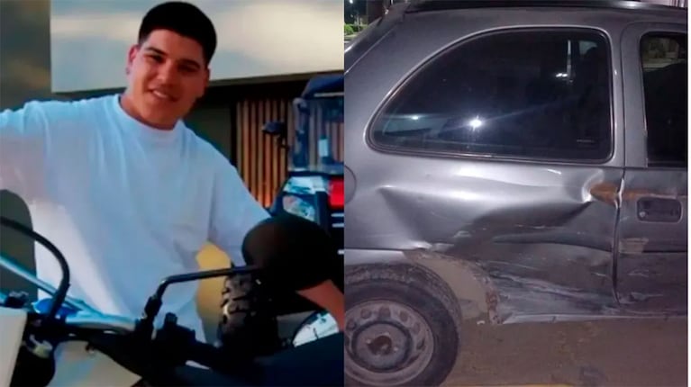 Thiago Medina en su moto | El auto que chocó al ex Gran Hermano (Fotos: redes sociales).